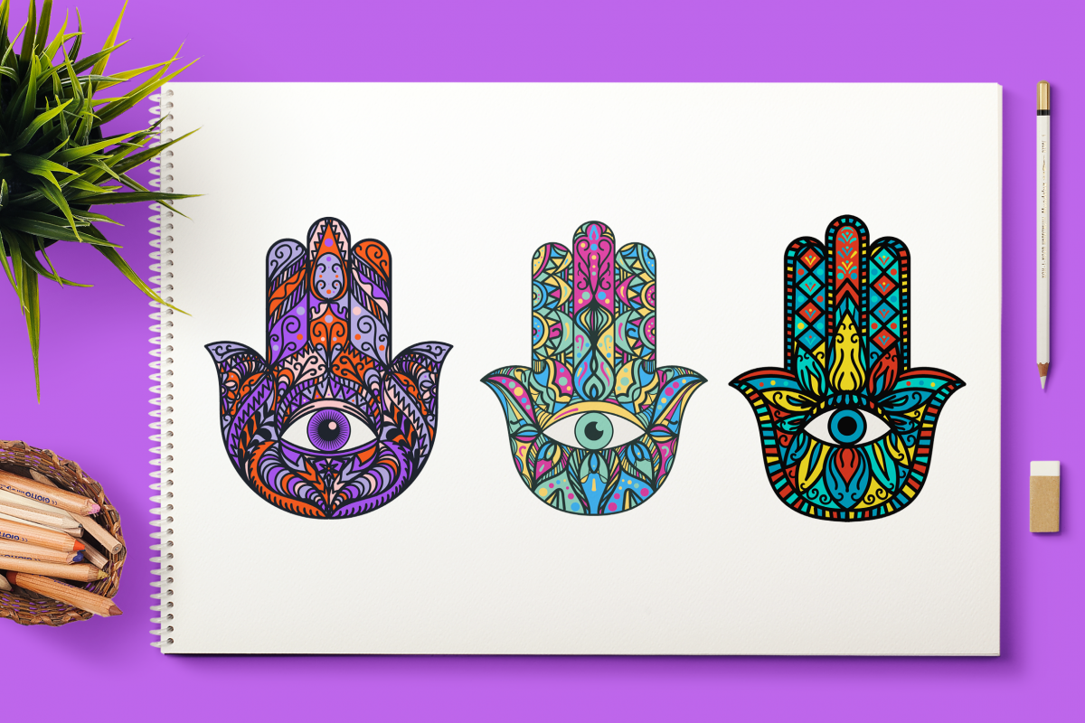 Bright Hamsa Hands Cliparts Set example image 1