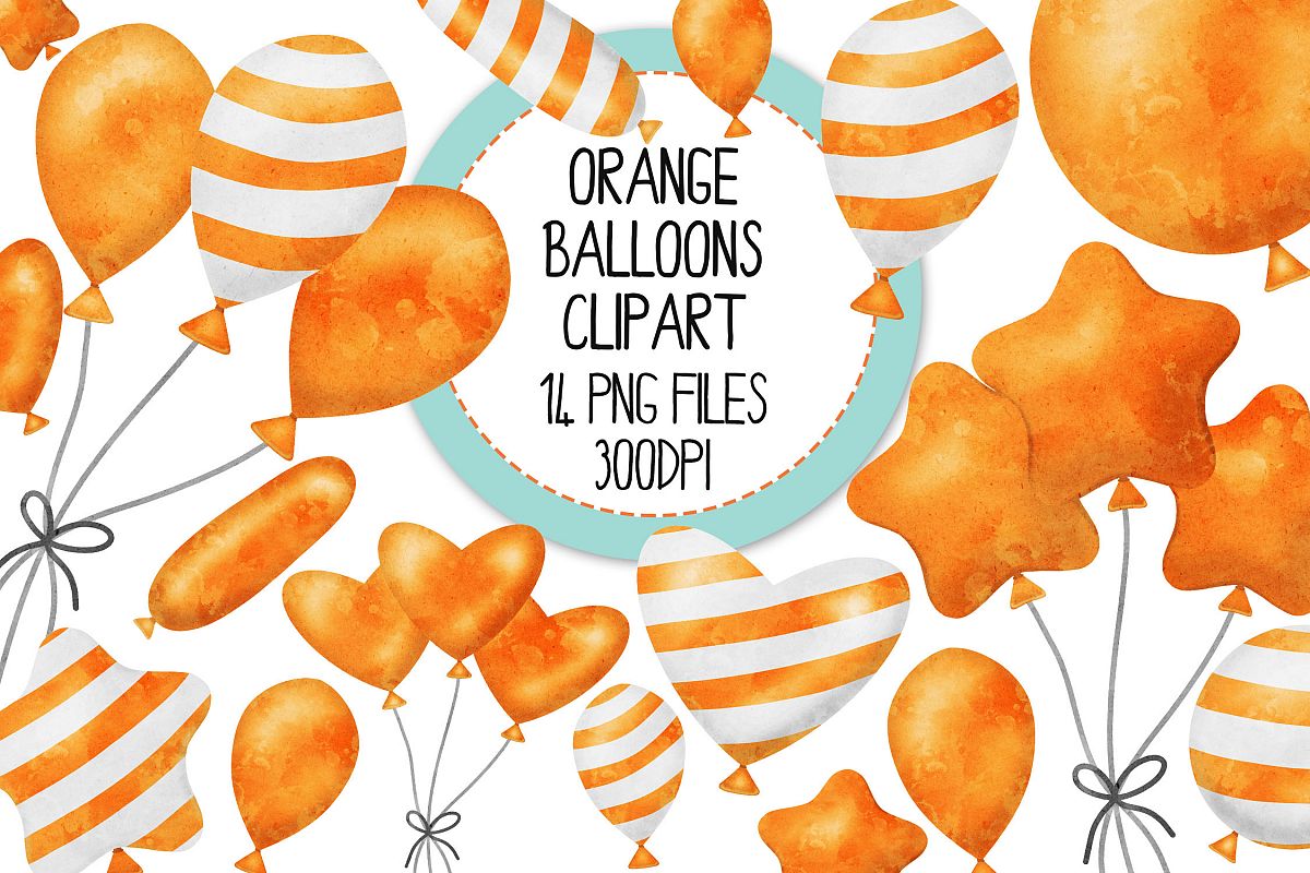 Orange Watercolor Balloon Clipart Set example image 1
