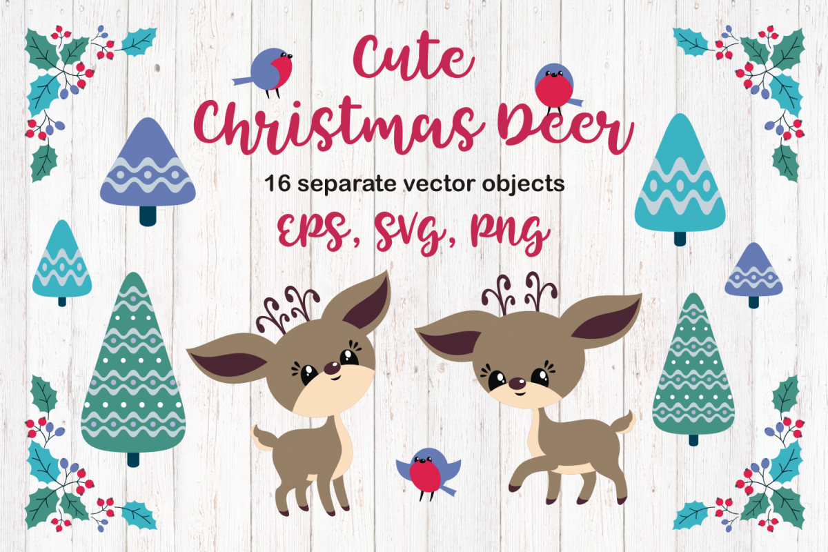 Cute Christmas Deer. Vector cliparts. example image 1
