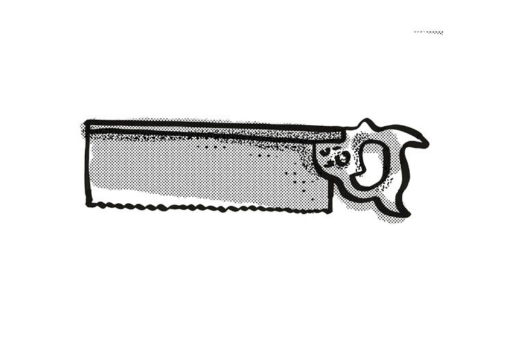 tenon saw Woodworking Hand Tool Cartoon Retro Drawing example image 1
