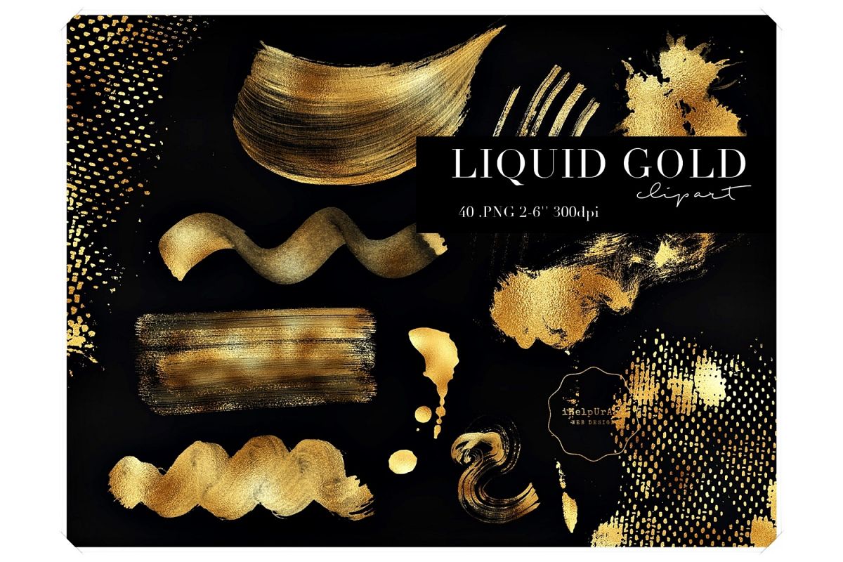 Gold Paint Strokes Clipart - Liquid Gold example image 1