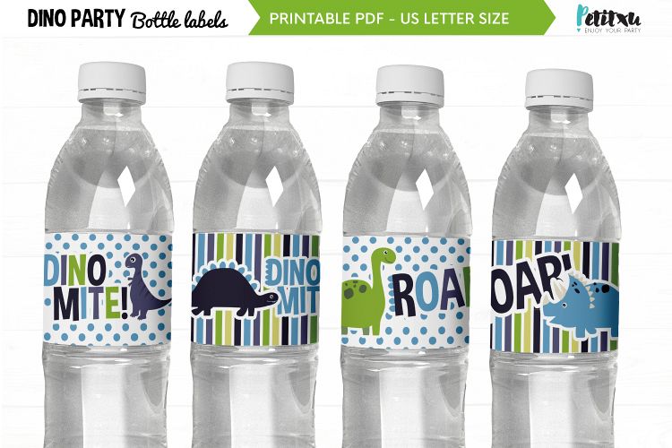 Dino party bottle labels, printable PDF, dino Birthday party example image 1