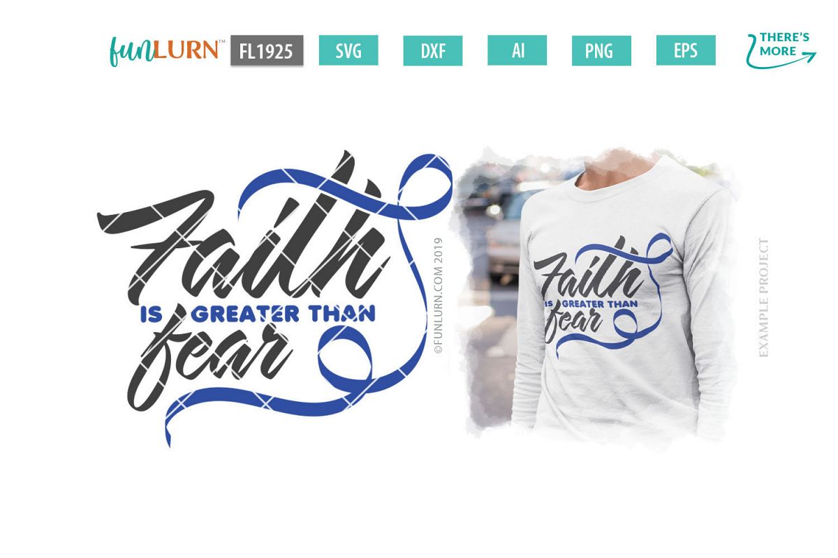 Faith is Greater Than Fear Dark Blue Ribbon SVG Cut File example image 1
