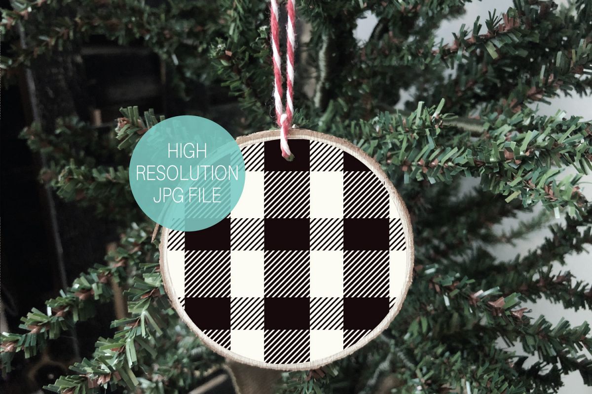 Buffalo Plaid Round Wood Slice Ornament Mockup | Christmas example image 1