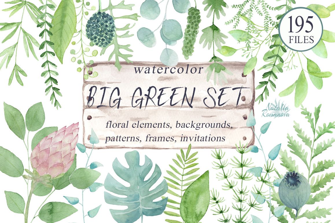 Big green set in watercolor example image 1