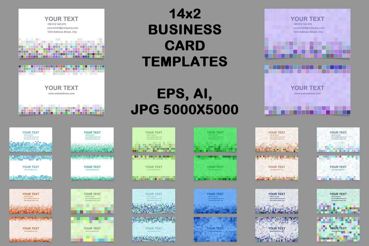 14x2 pixel mosaic business card templates (EPS, AI, JPG 5000x5000) example image 1