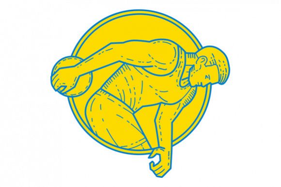 Discus Throw Athlete Side Circle Mono Line example image 1