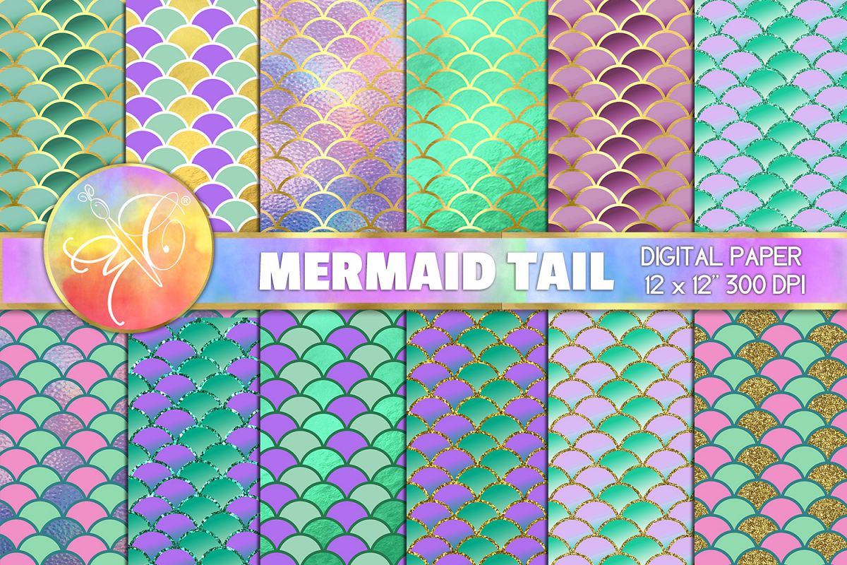 Mermaid Scales Digital Paper, Mermaid Tail Background example image 1