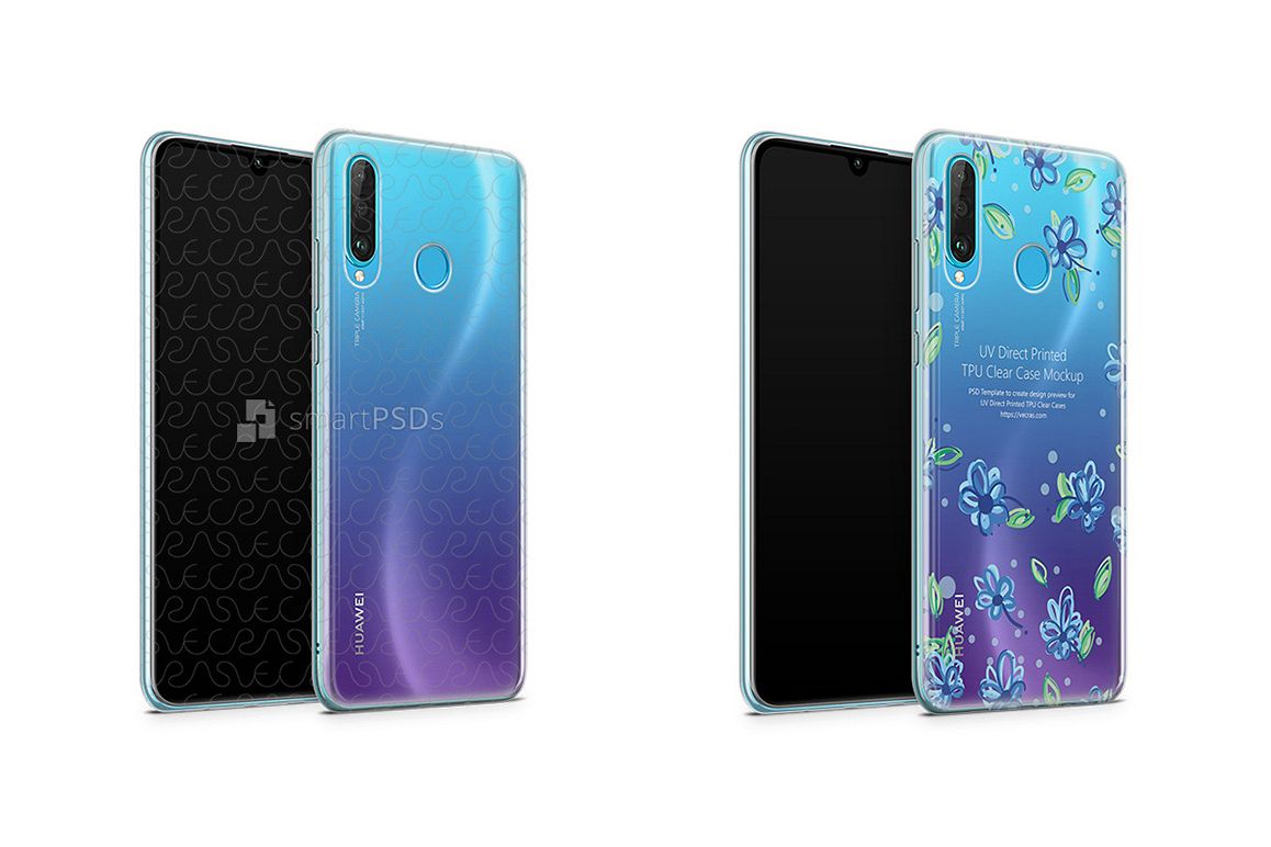 Huawei P30 Lite UV TPU Clear Case Mockup 2019 Front-Back Ang example image 1