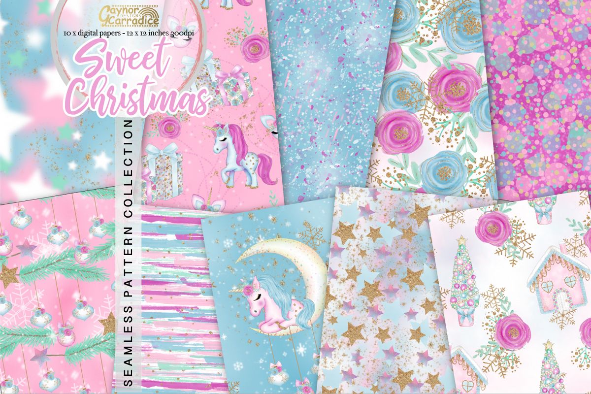 Christmas Unicorn Seamless Pattern collection example image 1