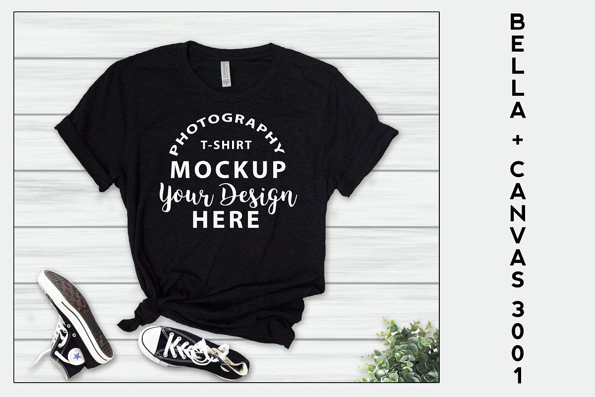 Bella Canvas 3001 T-shirt mock-up, color Black Heather example image 1