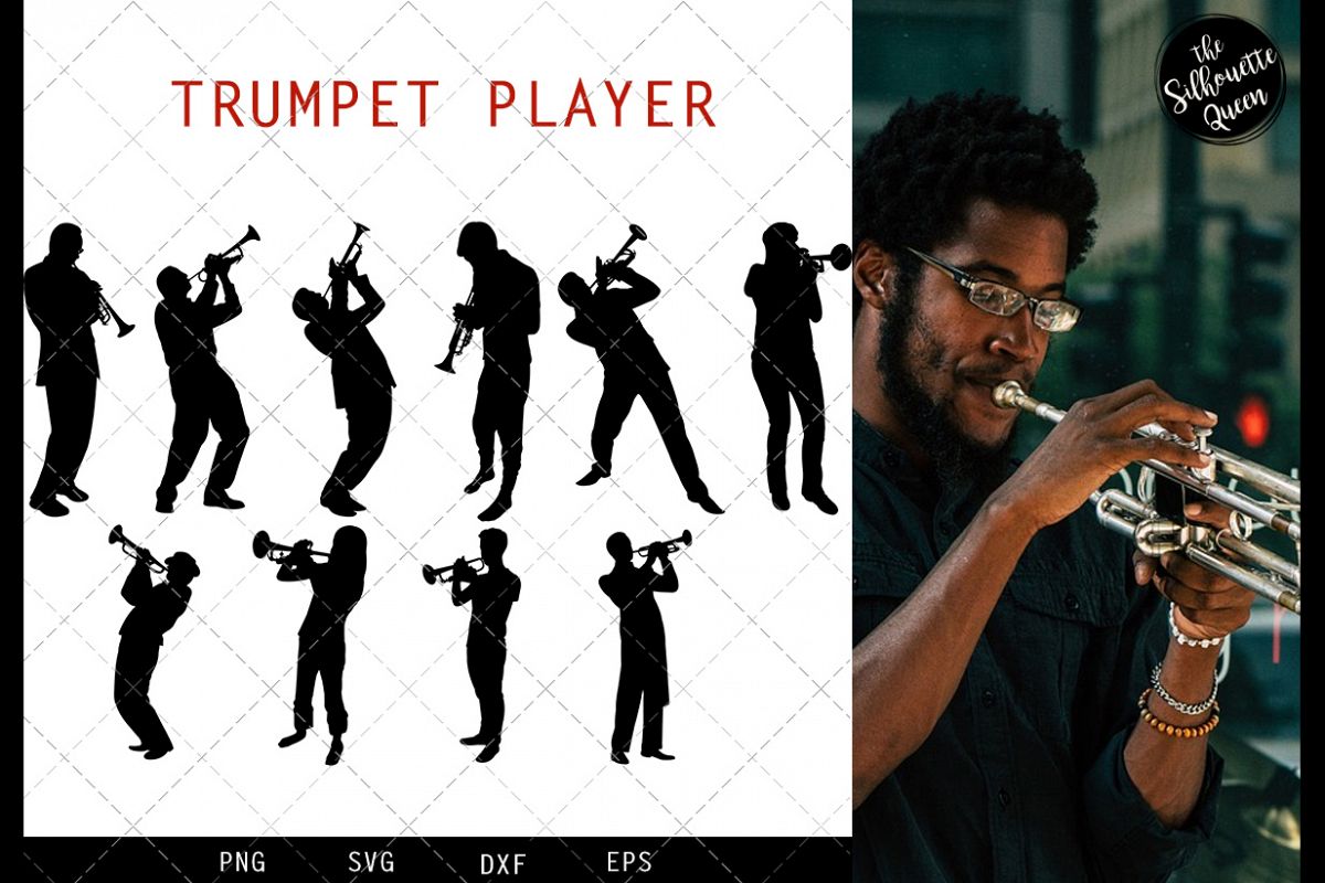Trumpet Player svg file, jazz musician svg cut file example image 1