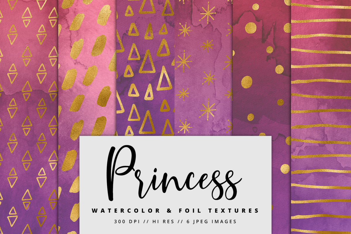 Princess Gold Watercolor Foil Textures | 6 Pack example image 1