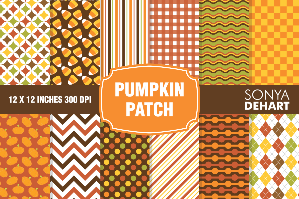 Pumpkin Patch Fall Autumn Digital Paper Pattern Pack example image 1