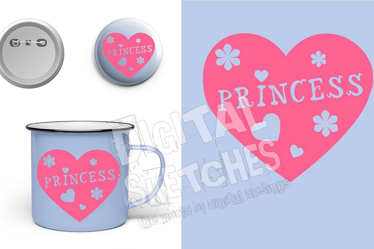 Princess Flower Heart Cut File Vector Graphics example image 1
