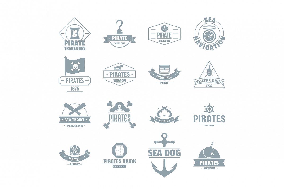 Pirate logo icons set, simple style example image 1