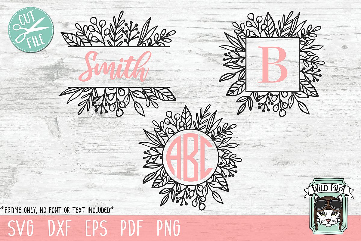 Leaf Monogram Frames, Circle, Square, Split Frame SVG files example image 1