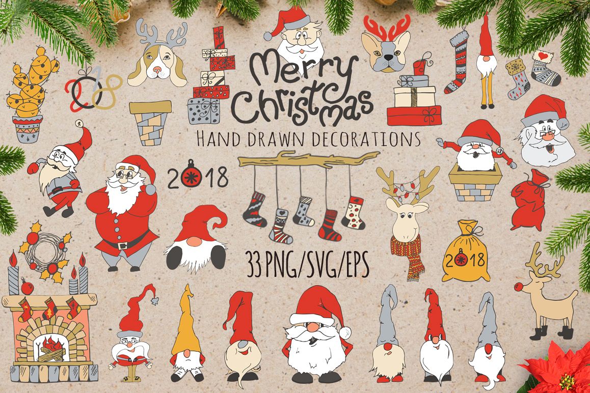 Download Merry Christmas decoration Set with cute Santa SVG Cut ...