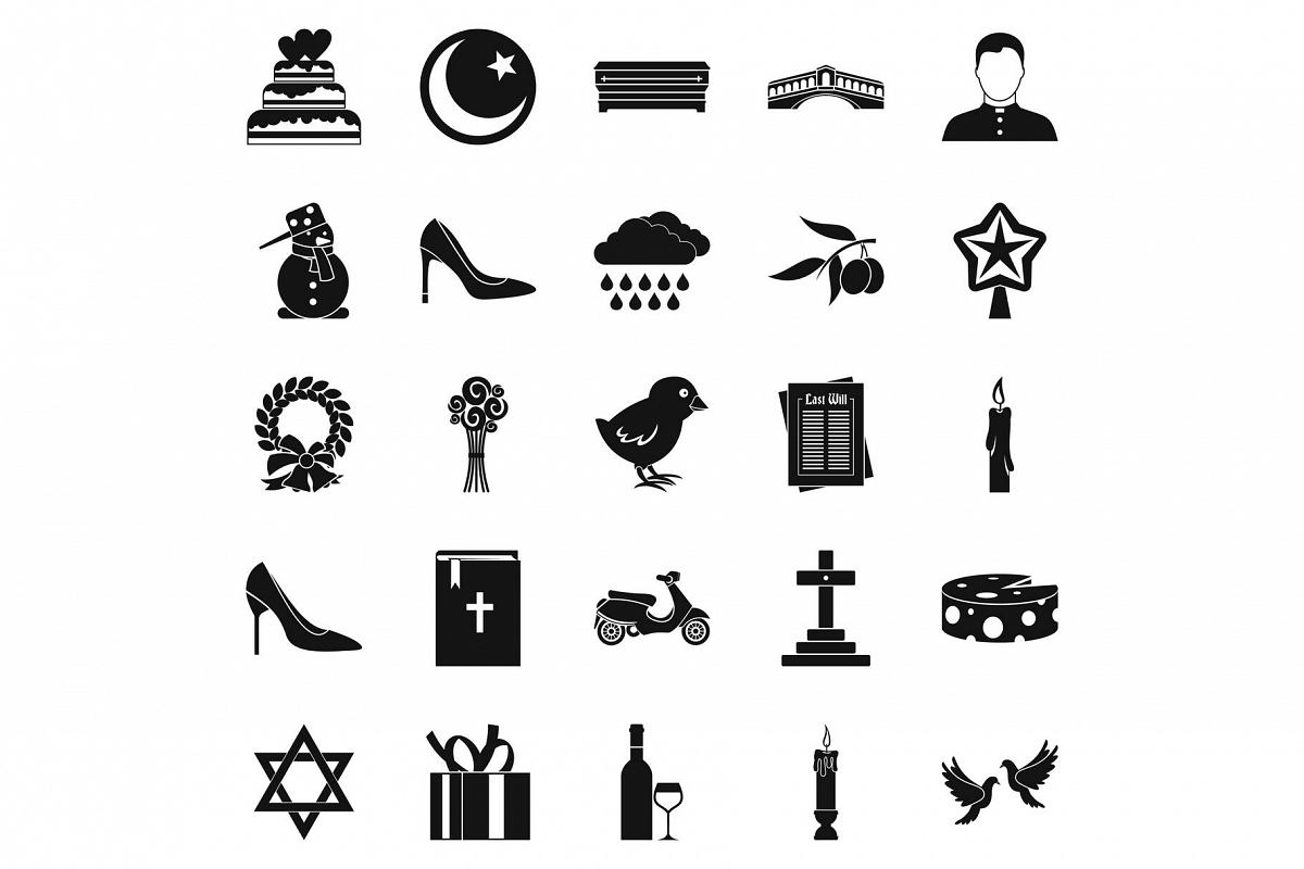 Divine service icons set, simple style example image 1