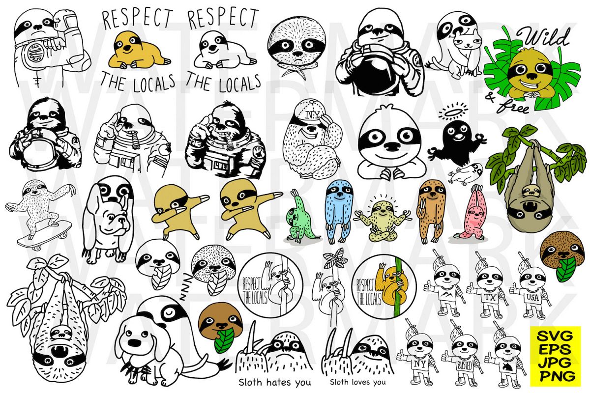 Bundle Sloth - SVG-EPS-JPG-PNG example image 1