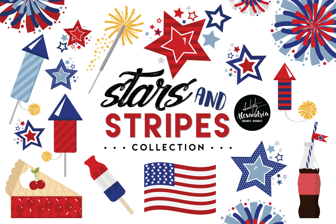 Stars & Stripes Clipart Graphics & Digital Paper Patterns Bundle example image 1