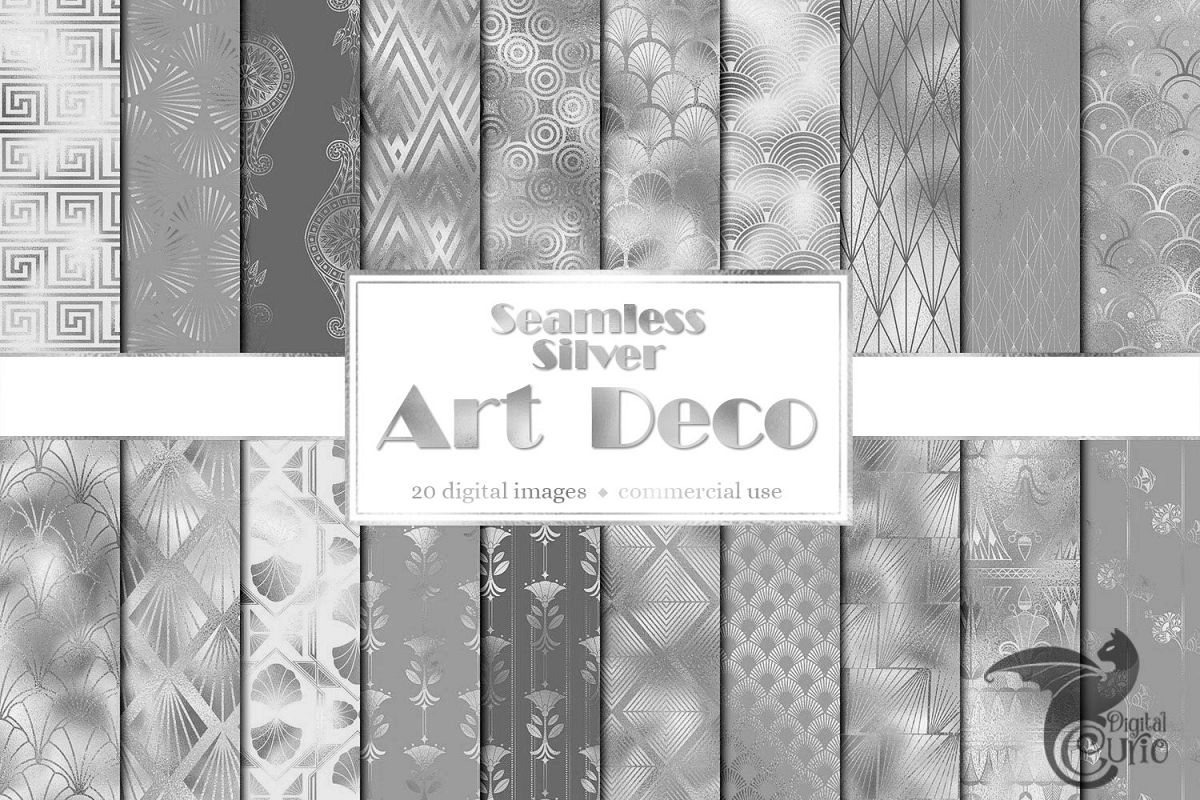 Silver Art Deco Digital Paper example image 1