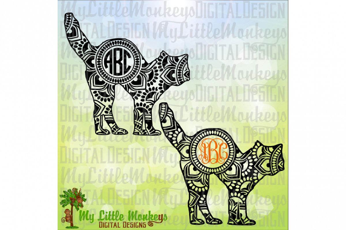 Black Cat Mandala Monogram Base example image 1