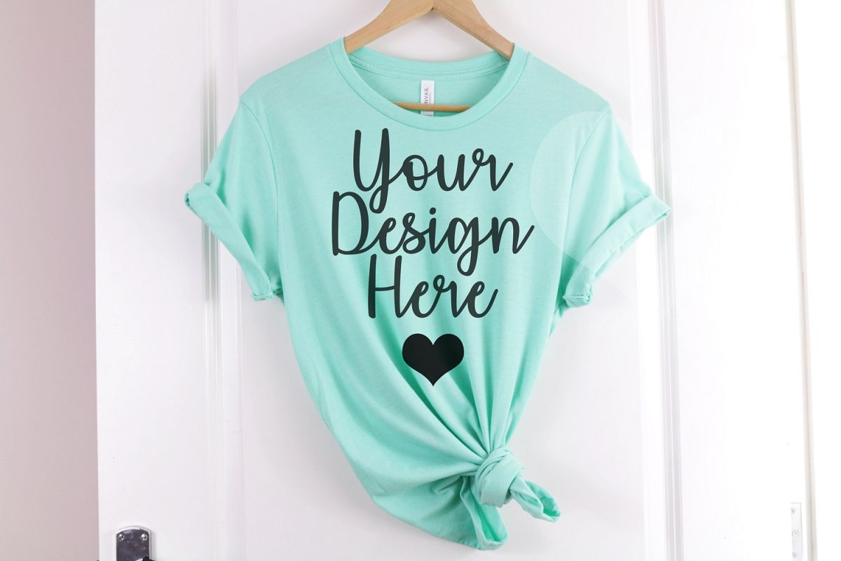 Heather Mint Bella Canvas 3001 T Shirt Mockup example image 1