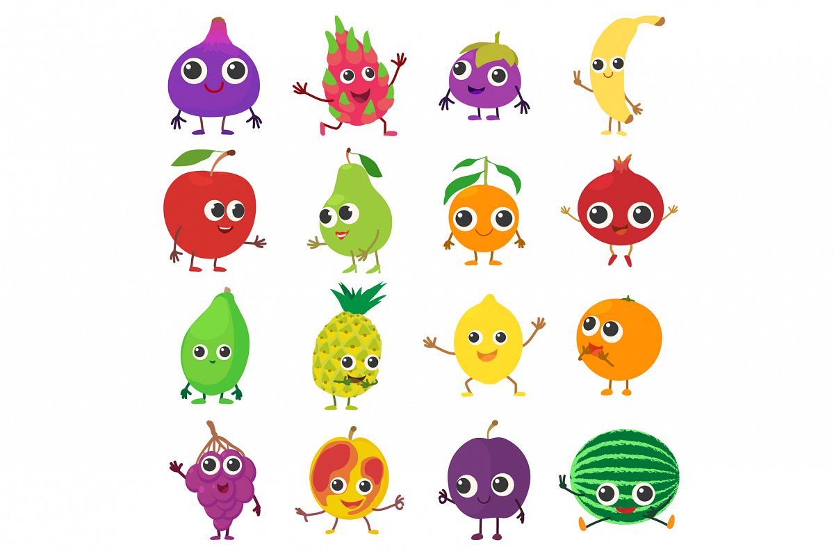 Smiling fruit icons set, cartoon style example image 1