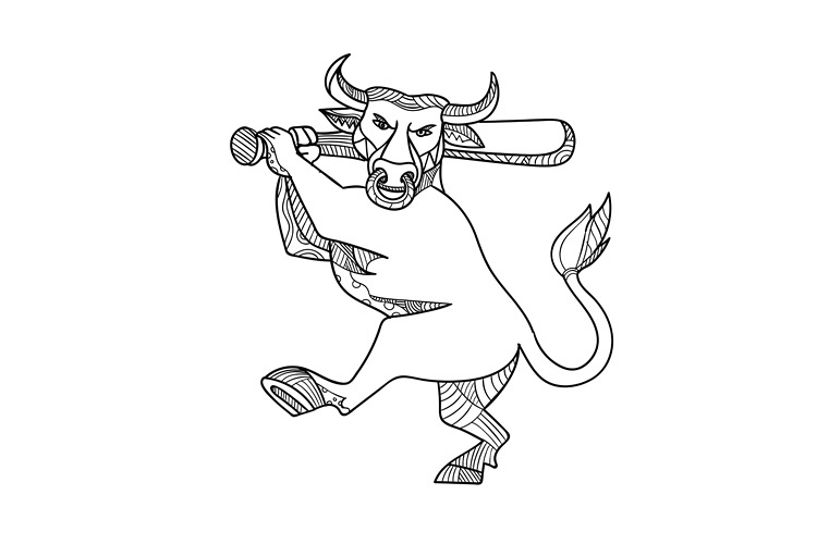 Bull Baseball Bat Mono Line example image 1