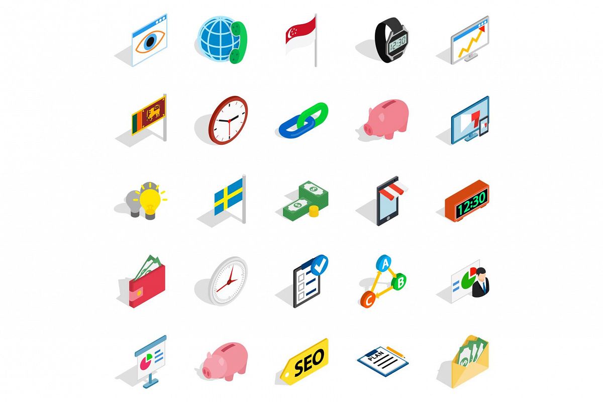 Business strategy icons set, isometric style example image 1