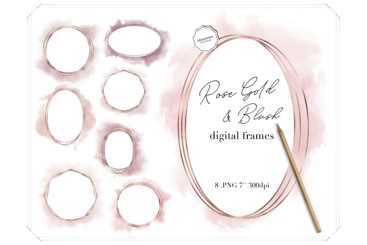 Rose Gold and Blush Pink Watercolor Polygonal Circle Frames example image 1