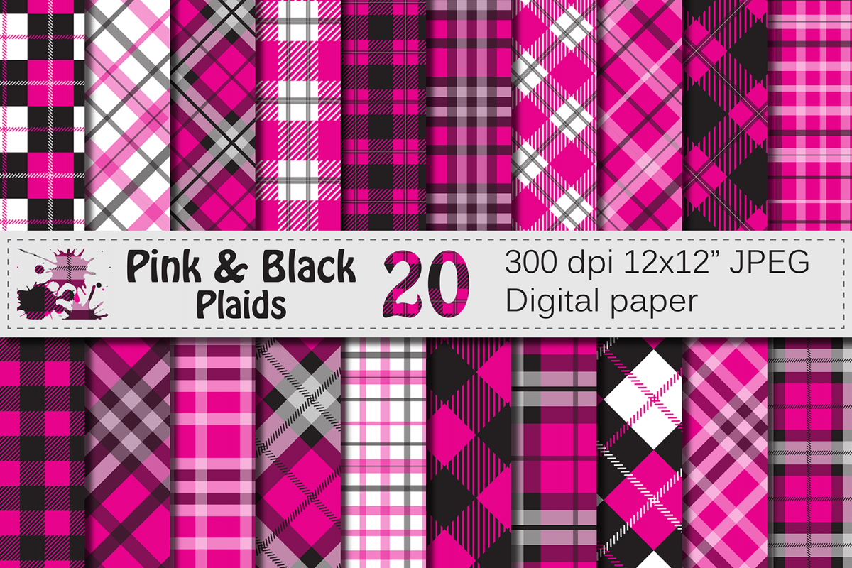 Pink and Black Plaid Digital Papers / backgrounds example image 1