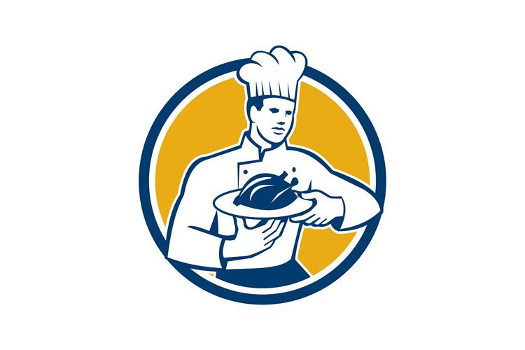 Chef Cook Serving Chicken Platter Circle Retro example image 1