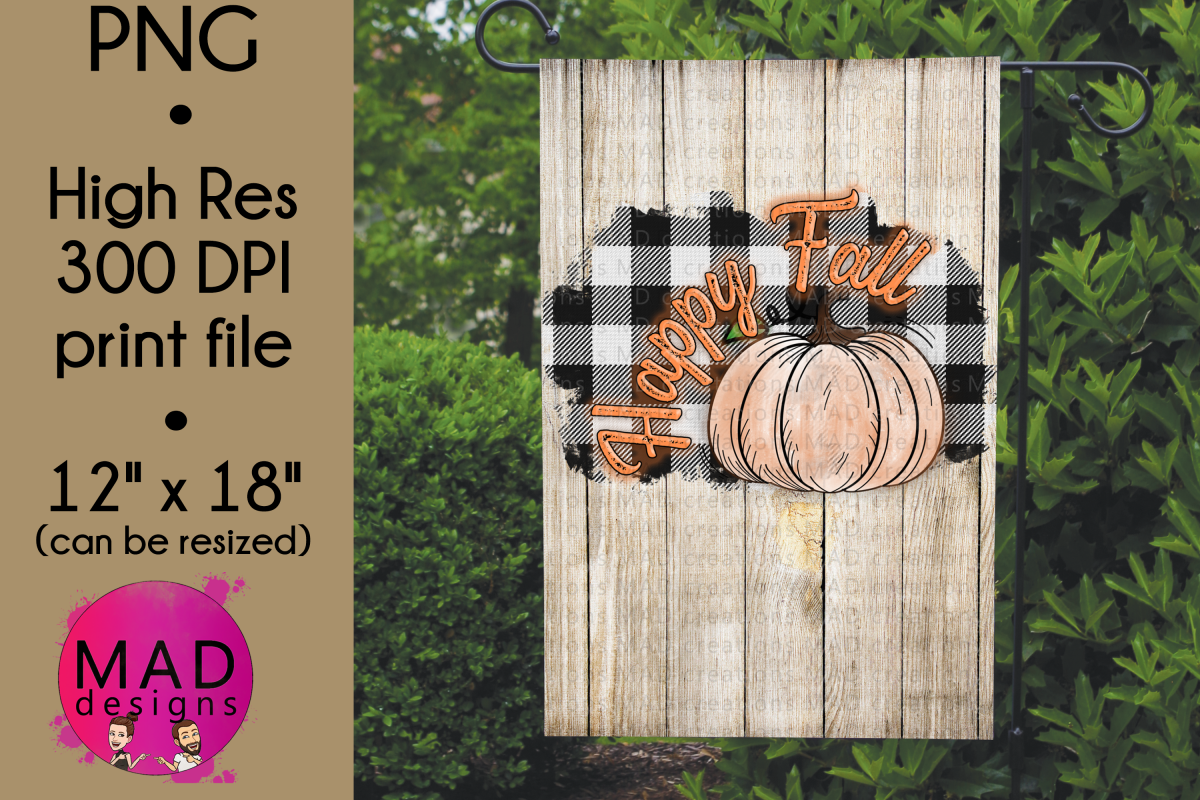 Happy Fall - Buffalo Plaid - Garden Flag PNG example image 1