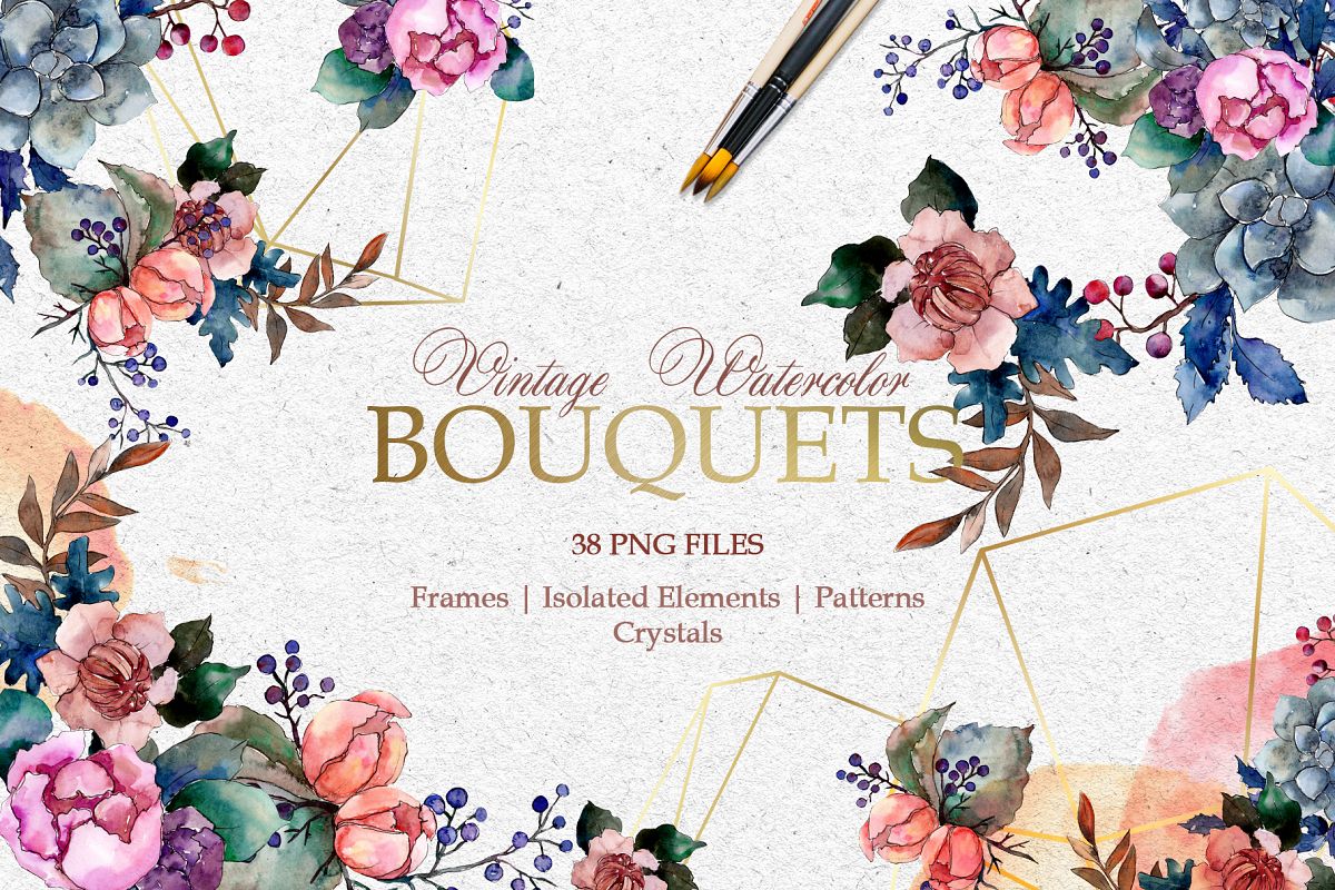 Bouquets Vintage flower Watercolor png example image 1