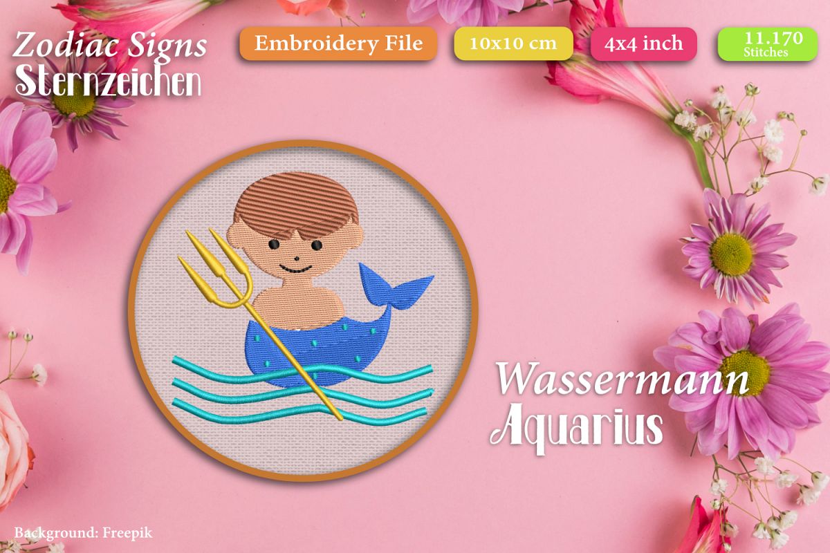 Zodiac sign - Aquarius - Embroidery Files example image 1