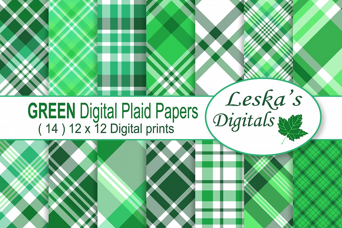 Green Plaid Digital Papers example image 1