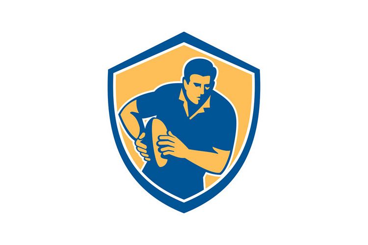 Rugby Player Running Ball Shield Retro example image 1