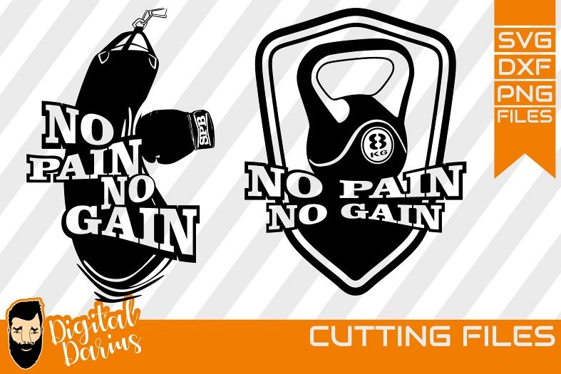 2x No pain no gain svg, Motivational quote svg, Fitness svg, example image 1