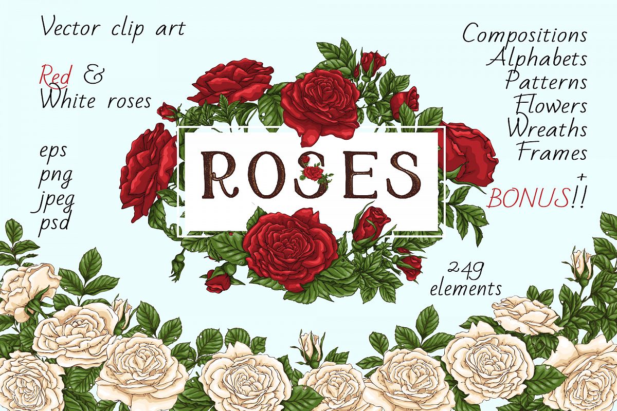 Roses – Vector Clip Art Set example image 1
