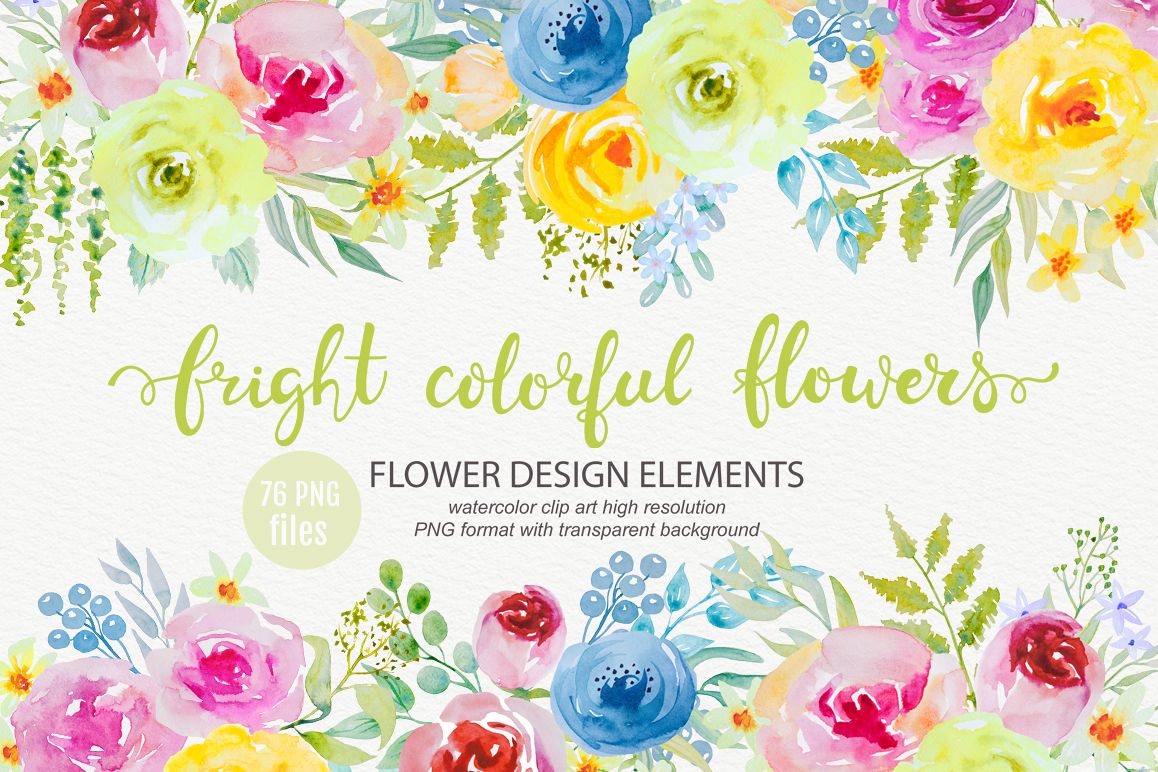 Bright Watercolor Flowers Clipart