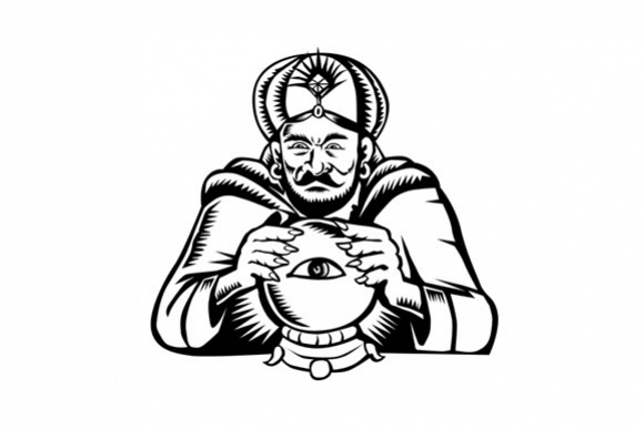 Fortune Teller Eye on Crystall Ball Woodcut example image 1