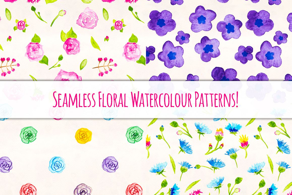 Seemless Floral Watercolor Patterns Bundle example image 1