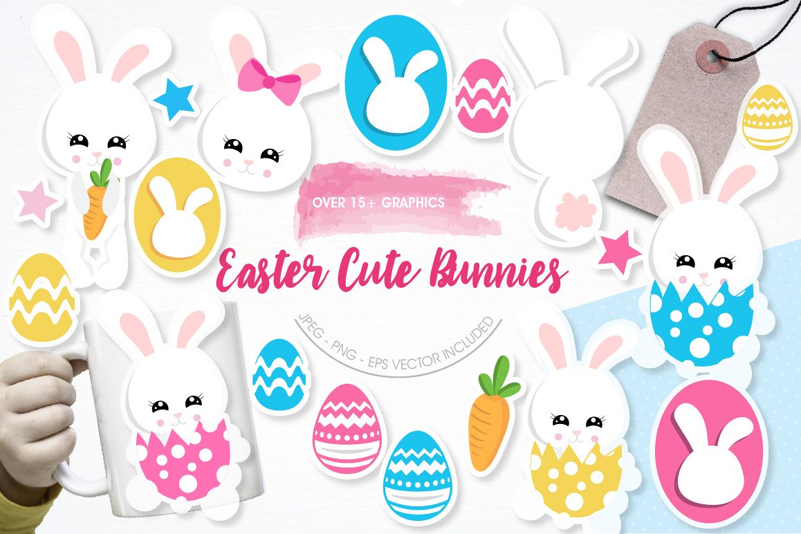 Easter cute bunnies graphics and illustrations example image 1