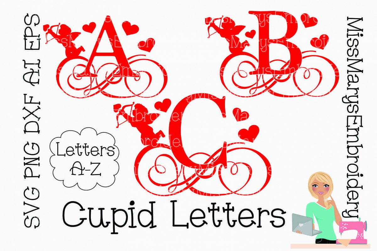 Cupid Swirl Letters SVG Cutting File PNG DXF AI EPS example image 1