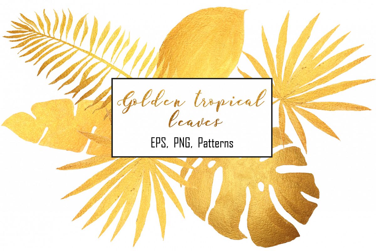Golden tropical leaves & pattern example image 1