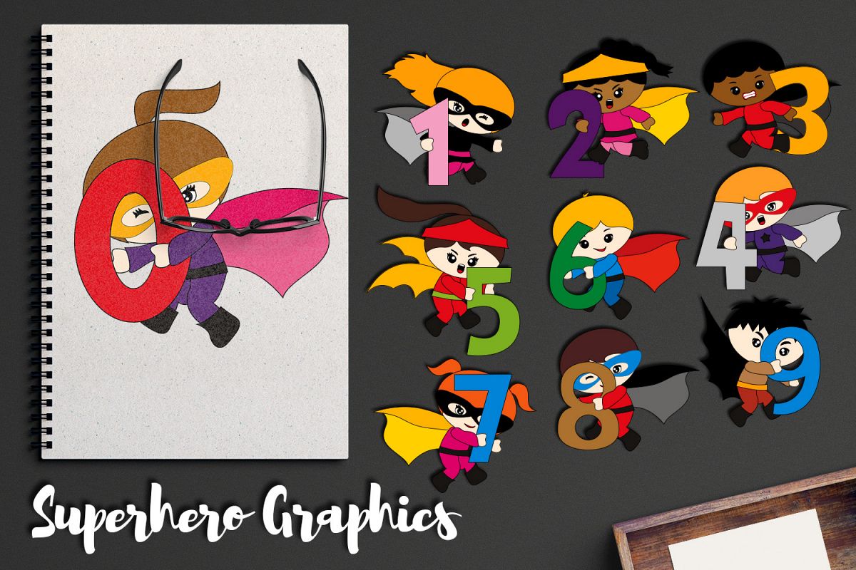 Superhero holding numbers clipart graphic illustrations example image 1