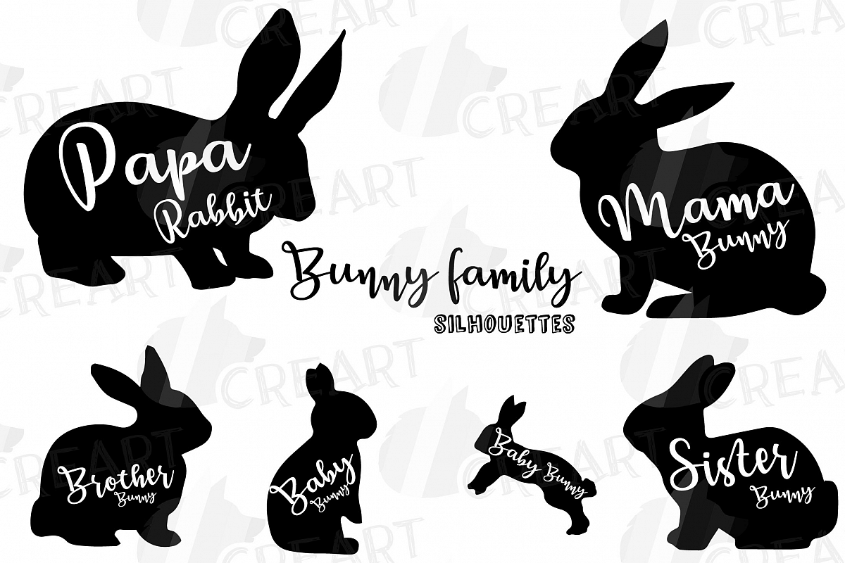 Rabbit family silhouettes, bunny silhouette svg cutting file example image 1