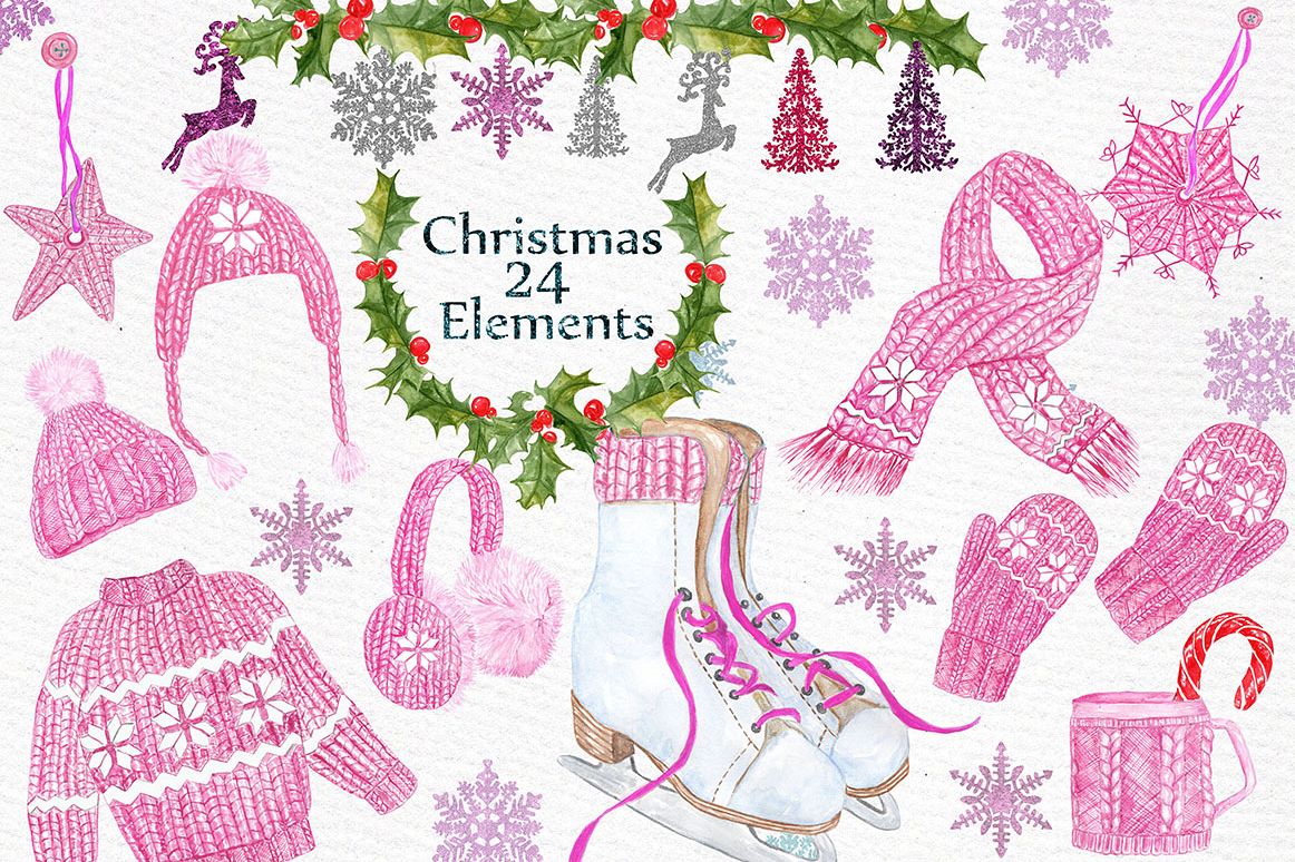 Watercolor Christmas clipart example image 1